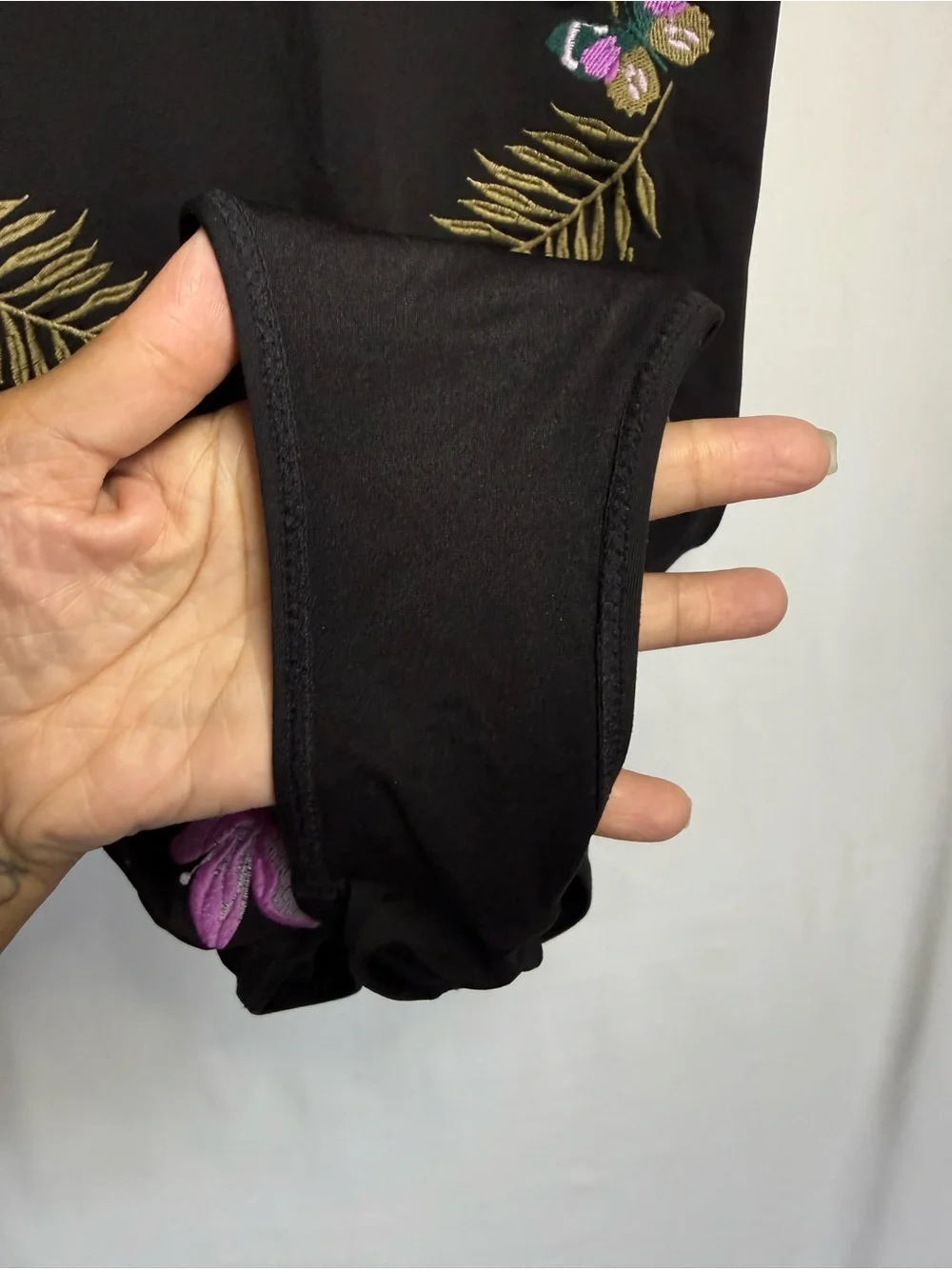 H&M Black One-Piece Swimsuit with Pink & Green Floral Embroidery